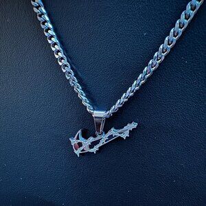 NIKE Barbwire Swoosh Necklace - 3mm Cuban - 20" Silver Chain - Easter Gift